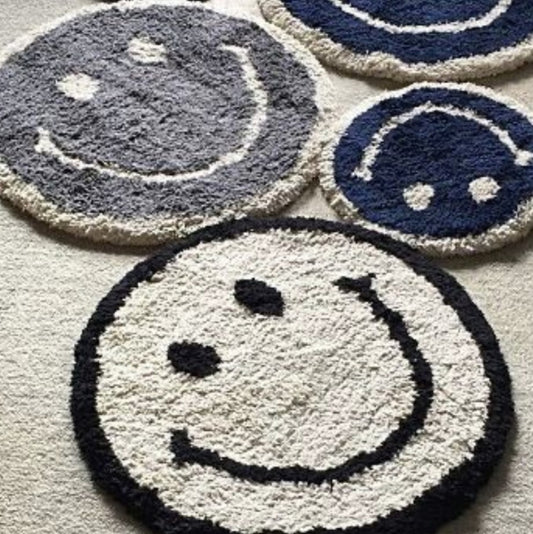 smiley rugs in white, dark blue and grey